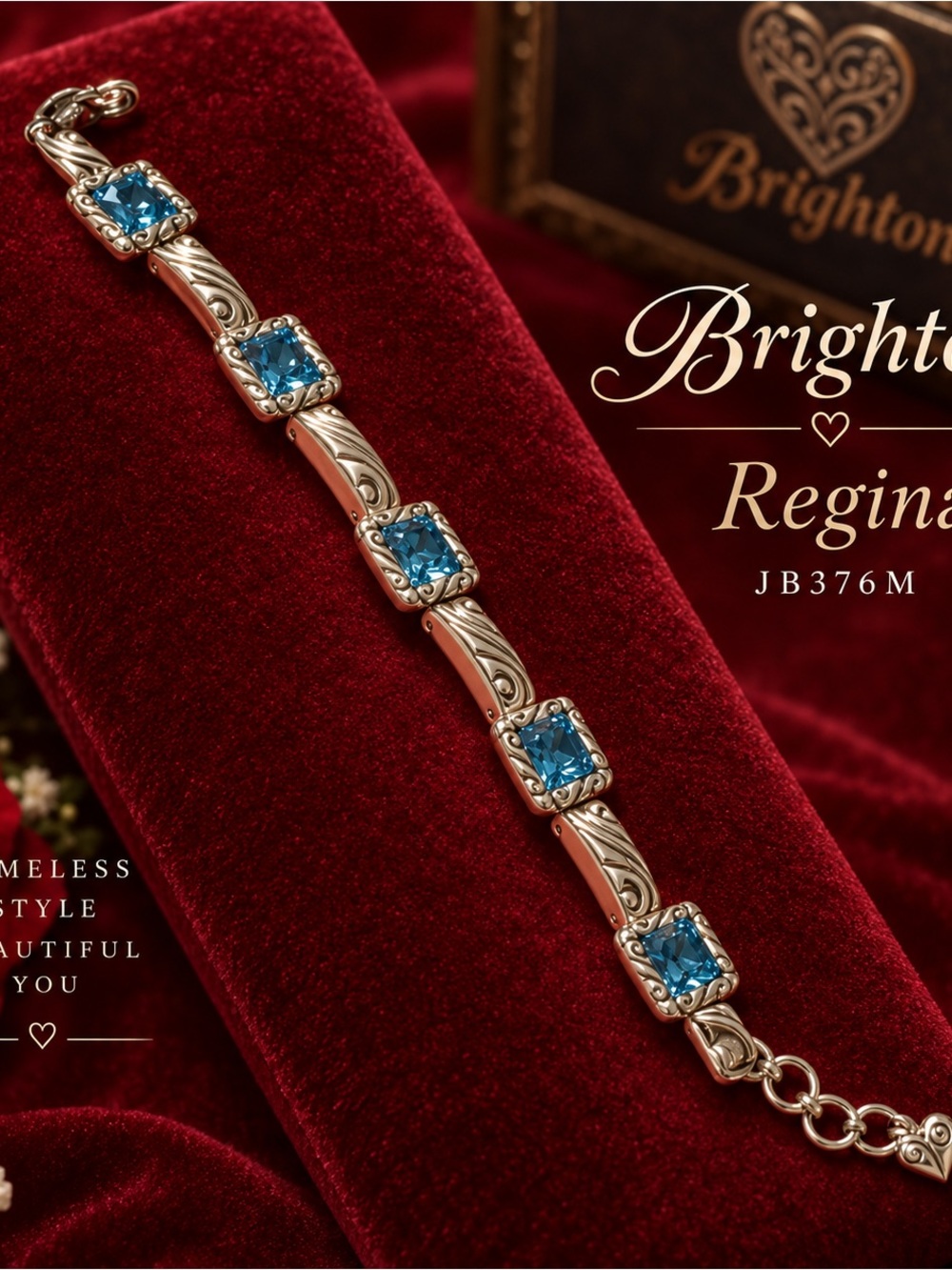 Brighton Regina JB376M Blue Swarovski Crystal Silver Link Bracelet